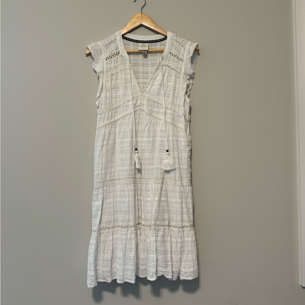 Knox Rose Summer White Mini Dress for Women, Size M Embroidery flowy dress